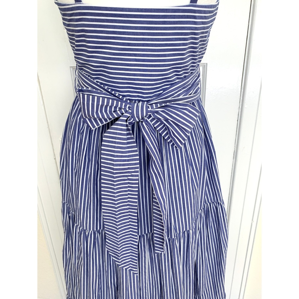 J Crew Garratt Blue White Striped Maxi Dress 00 Poplin Tiered Ruffle Coastal - Picture 16 of 16